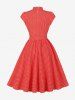Polka Dot Print Buttons Bowknot Collar Vintage Dress -  