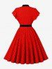 Polka Dot Print Buttons Tie Bowknot Flatter Sleeves Vintage Dress With Belt -  