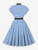 Polka Dot Print Buttons Tie Bowknot Flatter Sleeves Vintage Dress With Belt -  