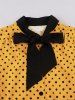 Polka Dot Print Buttons Tie Bowknot Flatter Sleeves Vintage Dress With Belt -  