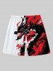 Plus Size Ink Painting Dragon Print Hawaii Drawstring Beach Shorts For Men -  