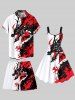 Plus Size Ink Painting Dragon Print Hawaii Drawstring Beach Shorts For Men -  