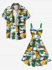 Robe Débardeur Hawaïen Feuille Arbre Noix de Coco et Palmier Imprimés de Grande Taille - Jaune XXS