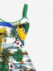 Robe Débardeur Hawaïen Feuille Arbre Noix de Coco et Palmier Imprimés de Grande Taille - Jaune S