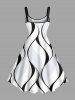 Plus Size Curve Wave Pattern Light Beam Print Hawaii Tank Dress -  