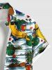 Plus Size Banana Coconut Tree Tropical Leaf Print Buttons Pocket Hawaii Shirt For Men -  