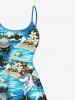 Plus Size Sharks Sea Waves Ship Flowers Coconut Tree Print High Low Hawaii Cami Dress -  