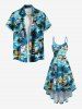 Plus Size Sharks Sea Waves Ship Flowers Coconut Tree Print High Low Hawaii Cami Dress -  