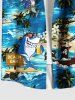 Plus Size Sharks Sea Waves Ship Flowers Coconut Tree Print Buttons Pocket Hawaii Shirt For Men -  