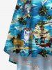 Plus Size Sharks Sea Waves Ship Flowers Coconut Tree Print High Low Hawaii Cami Dress -  