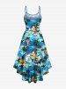Robe Hawaïenne Haute Basse Fleur Dauphins et Noix de Coco Imprimés de Grande Taille - Bleu Ciel 6X