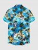 Plus Size Sharks Sea Waves Ship Flowers Coconut Tree Print Buttons Pocket Hawaii Shirt For Men -  