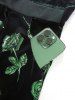 Robe trapèze en velours style cottagecore à lacets et fleurs roses pailletées, grande taille, avec poches - Vert profond 1X | US 14-16