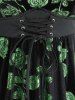 Robe trapèze en velours style cottagecore à lacets et fleurs roses pailletées, grande taille, avec poches - Vert profond 1X | US 14-16