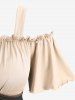 Plus Size Cold Shoulder Ruched Ruffles Colorblock Patchwork Lace Up Belted Vintage Corset A Line Dress -  