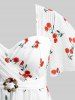 Plus Size Cherry Fruit Waffle Plaid Print Buckle Crisscross Ruched Blouse -  