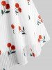 Plus Size Cherry Fruit Waffle Plaid Print Buckle Crisscross Ruched Blouse -  