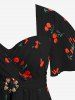 Plus Size Cherry Fruit Waffle Plaid Print Buckle Crisscross Ruched Blouse -  