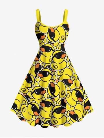 Plus Size Sunglasses Rock Ducks Print Hawaii Tank Dress - YELLOW - XXS