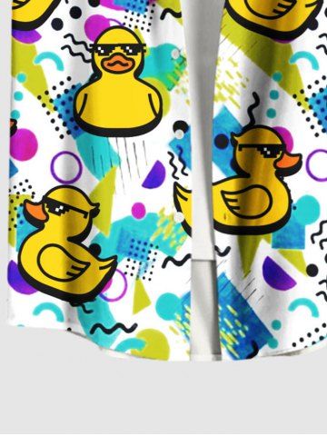 Plus Size Sungalsses Rock Ducks Geometric Pattern Print Buttons Pocket Hawaii Shirt For Men