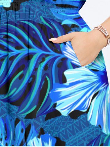 Tropical Leaf Hibiscus Flower Print Plus Size Matching Hawaii Beach Outfit For Couples