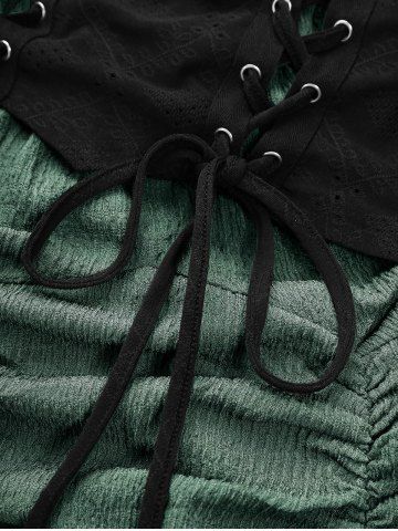 Plus Size Medieval Renaissance Lace Up Ruffles Ruched Cinched High Low Crepe Midi Dress