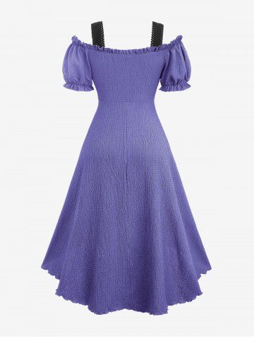 Plus Size Medieval Renaissance Lace Up Ruffles Ruched Cinched High Low Crepe Midi Dress