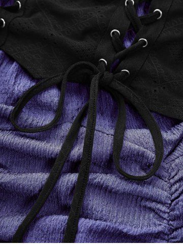 Plus Size Medieval Renaissance Lace Up Ruffles Ruched Cinched High Low Crepe Midi Dress