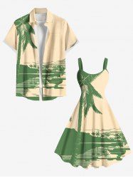 Coconut Tree Seascape Reflection Print Plus Size Matching Hawaii Beach Outfit For Couples -  