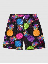 Short de Plage Hawaïen Peinture Eclaboussée Ananas Coloré Imprimés de Grande Taille pour Homme - Noir 5XL
