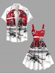 Coconut Tree Sun Fighter Print Plus Size Matching Hawaii Beach Outfit For Couples -  