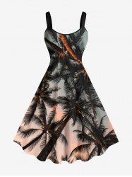 Robe Débardeur Hawaïen Ombrée Cocotier et Ciel Imprimés de Grande Taille - Noir 2X