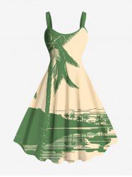 Robe Débardeur Hawaïen à Imprimé Cocotiers et Paysage Marin Grande-Taille - café lumière 2X