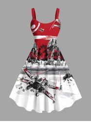 Robe Hawaiien Grande Taille Imprimé Cocotier et Lumière du Soleil - Rouge 5X