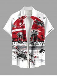 Plus Size Coconut Tree Sun Fighter Print Buttons Pocket Hawaii Shirt For Men -  