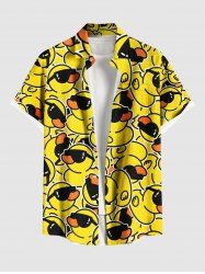 Plus Size Sunglasses Rock Ducks Print Buttons Pocket Hawaii Shirt For Men -  