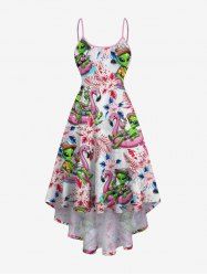 Plus Size Flamingo Alien Tropical Leaf Flower Print High Low Hawaii Cami Dress -  