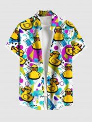 Plus Size Sungalsses Rock Ducks Geometric Pattern Print Buttons Pocket Hawaii Shirt For Men -  
