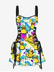 Sunglasses Rock Ducks Print Lace Up Hawaii Tank Dress -  