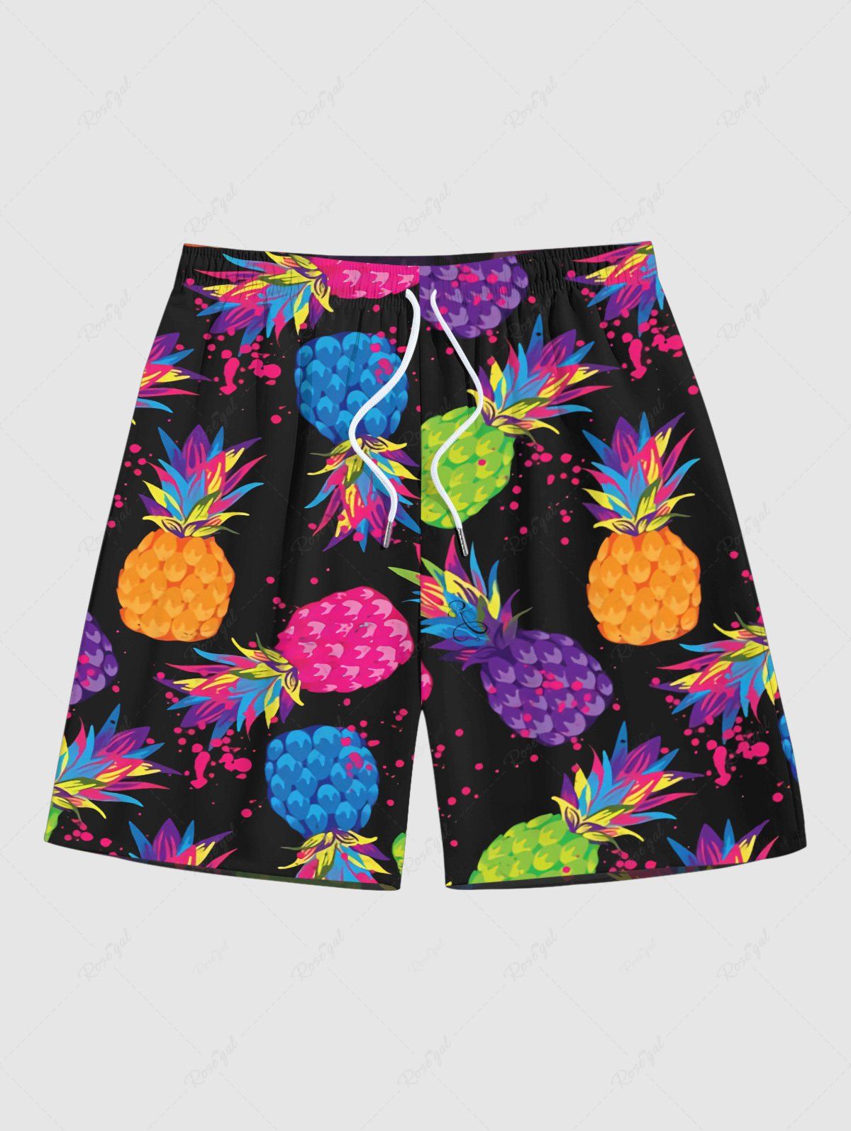 Outfits Plus Size Colorful Pineapple Paint Splatter Print Hawaii Beach Short For Men  