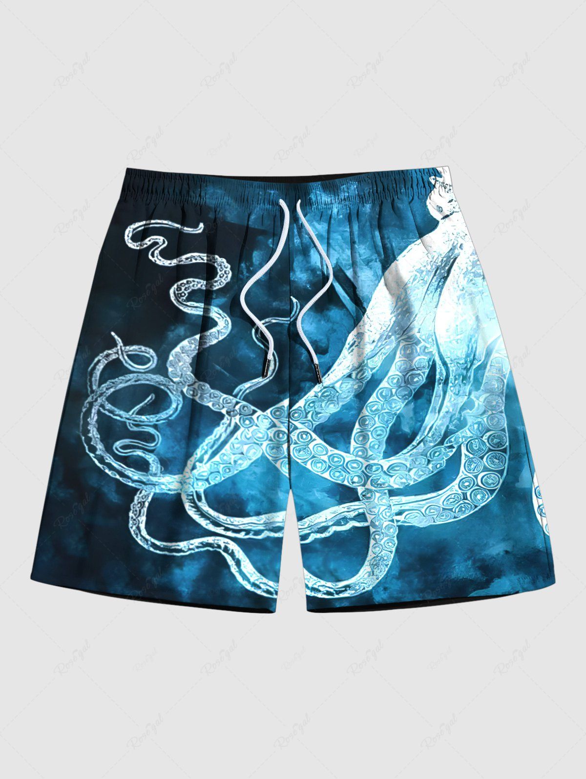 Online Plus Size Octopus Ombre Tie Dye Print Hawaii Beach Shorts For Men  