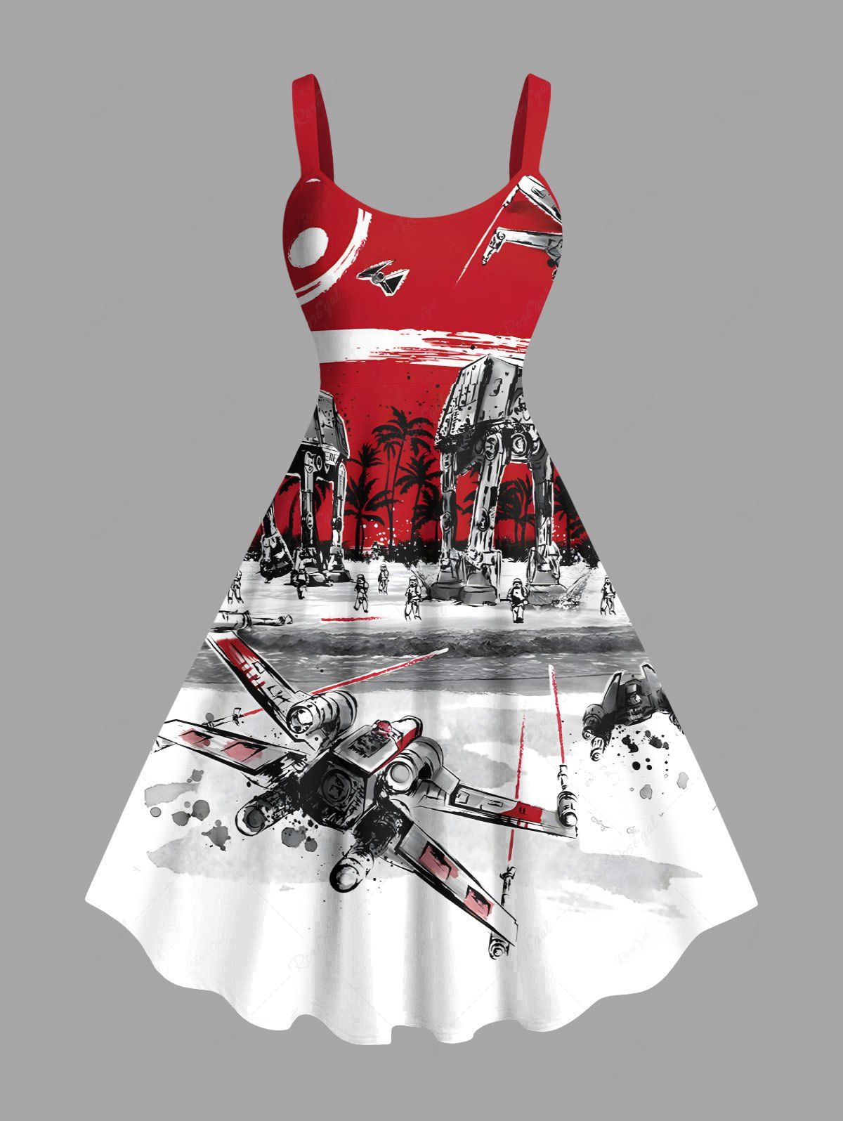 Discount Plus Size Coconut Tree Sun Fighter Print Hawaii Tank Dress  