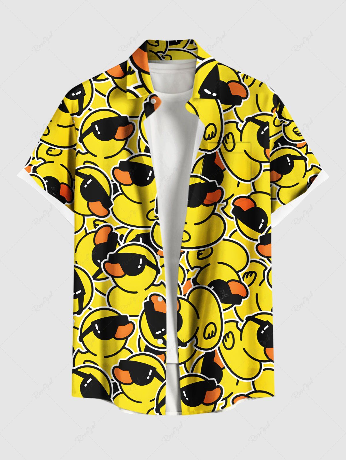 Best Plus Size Sunglasses Rock Ducks Print Buttons Pocket Hawaii Shirt For Men  
