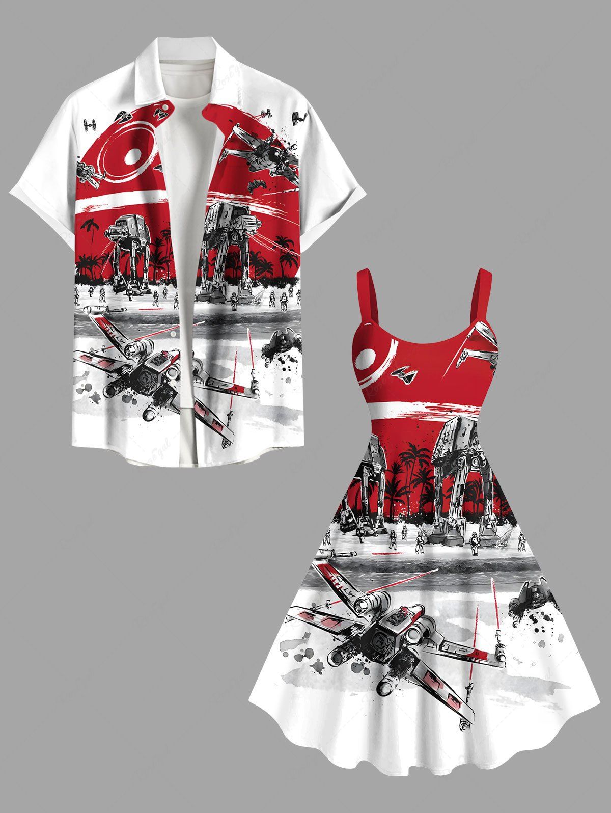 Hot Coconut Tree Sun Fighter Print Plus Size Matching Hawaii Beach Outfit For Couples  