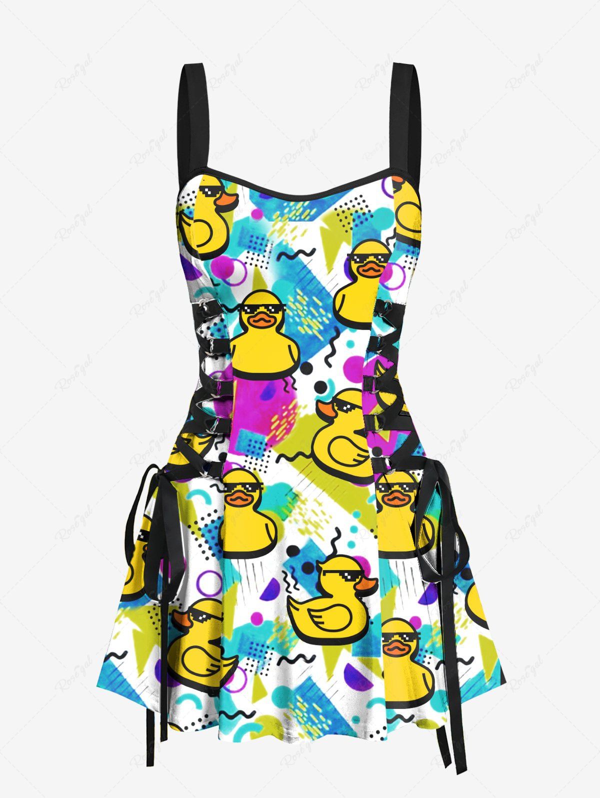 Online Sunglasses Rock Ducks Print Lace Up Hawaii Tank Dress  