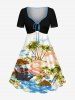 Coconut Tree Sea Ship Ombre Cloud Print Plus Size Matching Hawaii Beach Cruise Shirts Dress Outfit For Couples -  