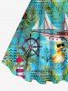 Rudder Watchtower Ship Duck Tropical Leaf Print Plus Size Matching Hawaii Beach Cruise Shirts Dress Outfit For Couples -  