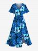 Tropical Leaf Hibiscus Flower Print Plus Size Matching Hawaii Beach Outfit For Couples -  