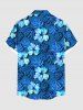 Chemise Décontractée Fleur Feuille D'Hibiscus et Feuille Tropicale Imprimées de Grande Taille avec Poche - Bleu S