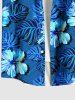 Chemise Décontractée Fleur Feuille D'Hibiscus et Feuille Tropicale Imprimées de Grande Taille avec Poche - Bleu S